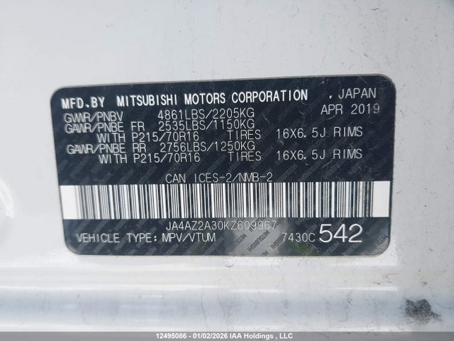 Mitsubishi Outlander Es 2019 JA4AZ2A30KZ609967 Image 9