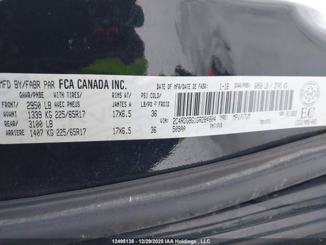 Aukcja sprzedaży 2016 Dodge Grand Caravan Se/sxt, vin: 2C4RDGBG1GR284804, numer aukcji: 12495138