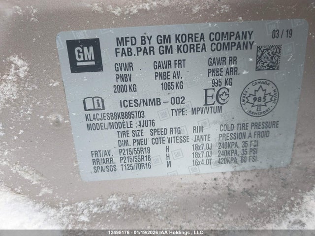 Aukcja sprzedaży 2019 Buick Encore, vin: KL4CJESB8KB885703, numer aukcji: 12495176