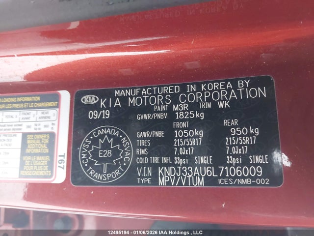 KNDJ33AU6L7106009 KIA Soul Ex/ex Anniversary Edition/ex Limited/ex Premium/ex+/gt-line Limited/gt-line Premium