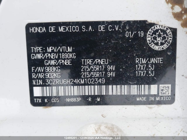 3CZRU6H24KM102349 Honda HR-V SPORT