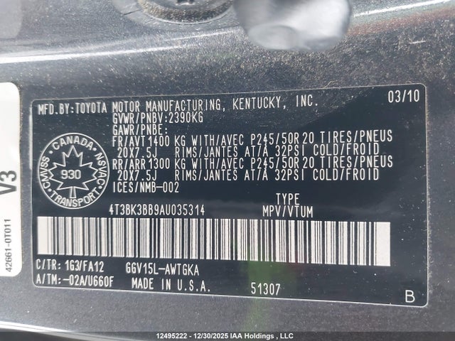 Продаж на аукціоні авто 2010 Toyota Venza, vin: 4T3BK3BB9AU035314, номер лоту: 12495222