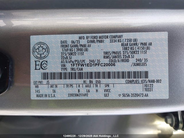 Ford F150 Supercrew 2023 1FTFW1ED1PFC20006 Image 9