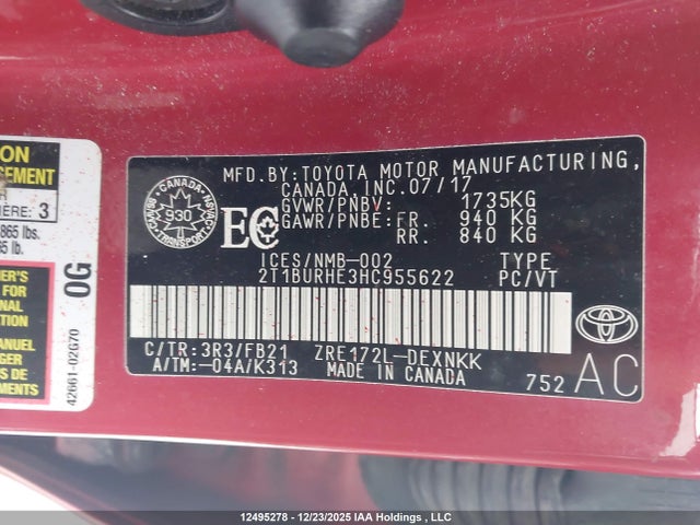 2T1BURHE3HC955622 Toyota Corolla L/le/xle/se/xse