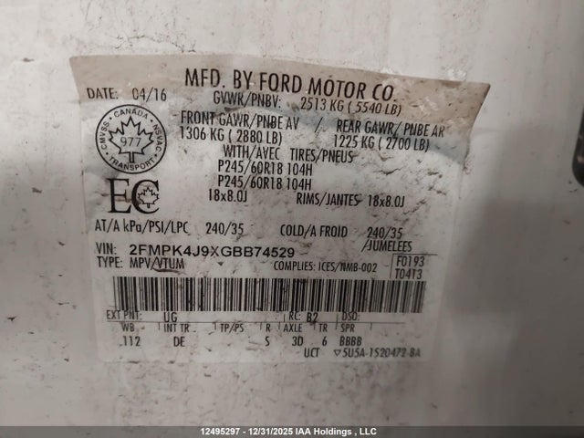 2FMPK4J9XGBB74529 Ford EDGE SEL