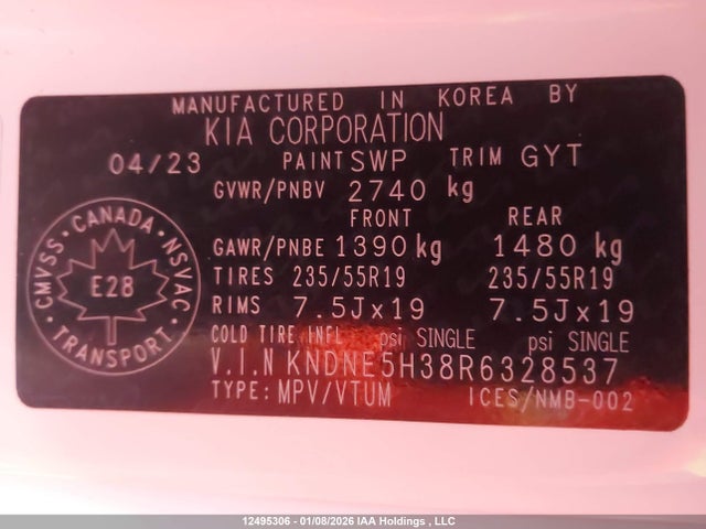 KNDNE5H38R6328537 KIA Carnival Sx