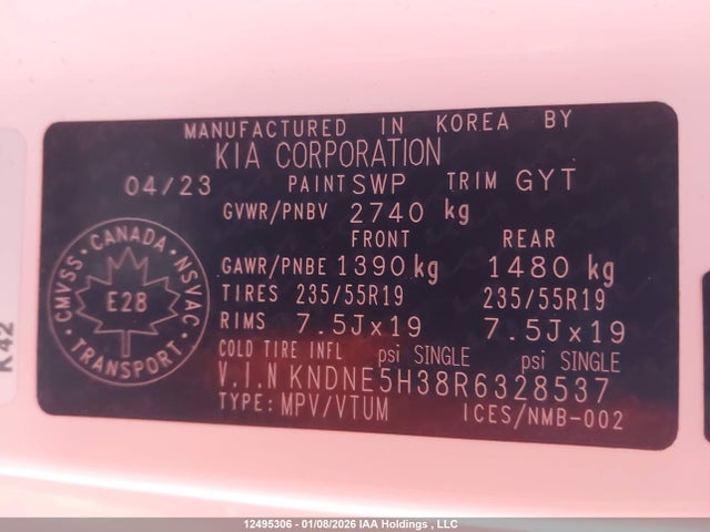 KNDNE5H38R6328537 KIA Carnival Sx