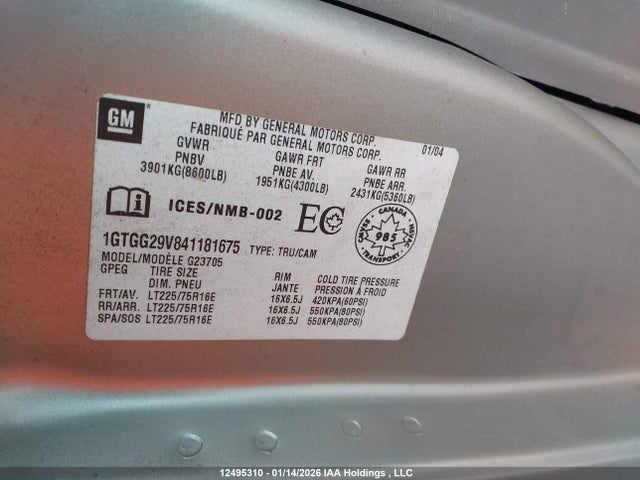 12495310 :رقم المزاد ، 1GTGG29V841181675 vin ، 2004 Gmc Savana Standard مزاد بيع