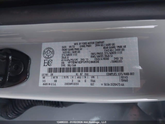Продаж на аукціоні авто 2023 Ford F150 Supercrew, vin: 1FTEW1EP1PFC86836, номер лоту: 12495333