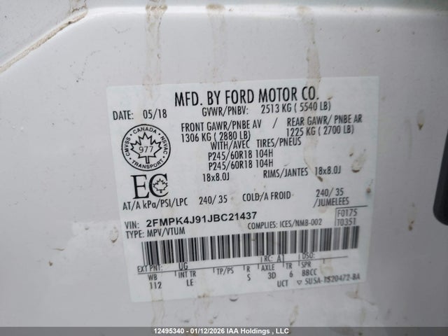 Ford EDGE SEL 2018 2FMPK4J91JBC21437 Image 9