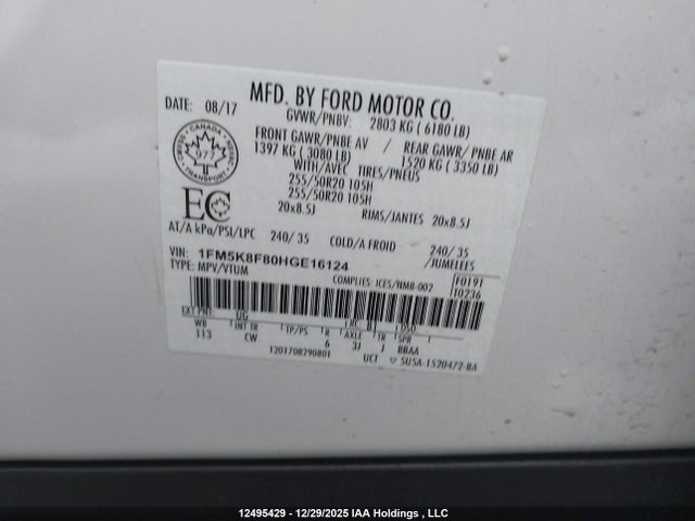 1FM5K8F80HGE16124 Ford Explorer Limited