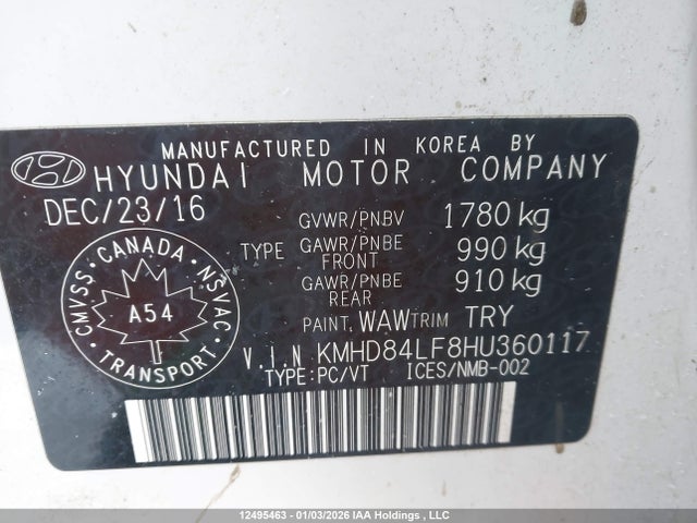 KMHD84LF8HU360117 Hyundai ELANTRA GL