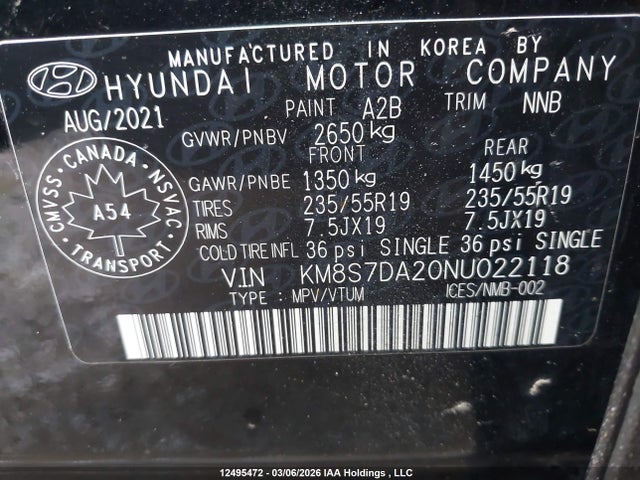 KM8S7DA20NU022118 Hyundai Santa Fe Luxury Plug-in Hybrid Awd