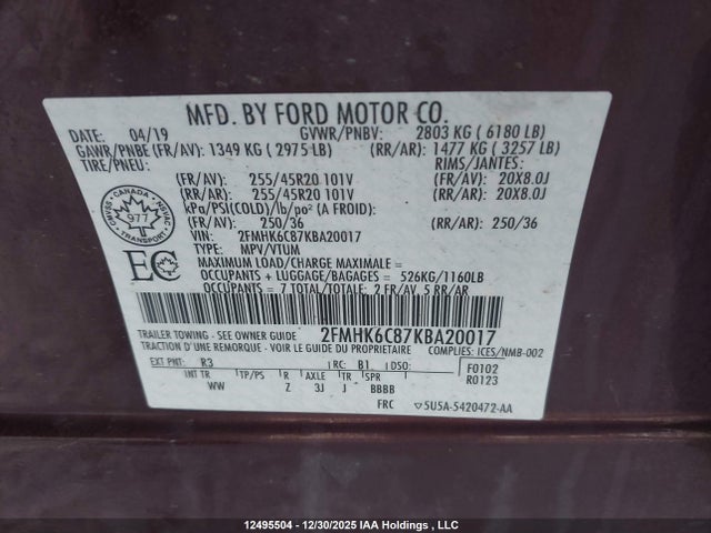 Ford FLEX SEL 2019 2FMHK6C87KBA20017 Image 9
