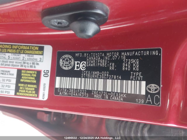 2T1BURHE3GC727814 Toyota Corolla S