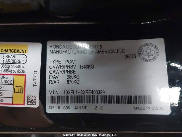 19XFL1H8XRE400329 Honda Civic Sport/sport Touring