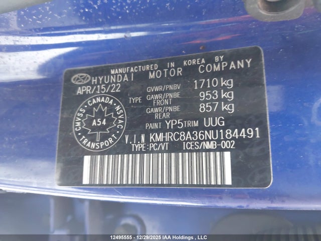 Продаж на аукціоні авто 2022 Hyundai Venue, vin: KMHRC8A36NU184491, номер лоту: 12495555