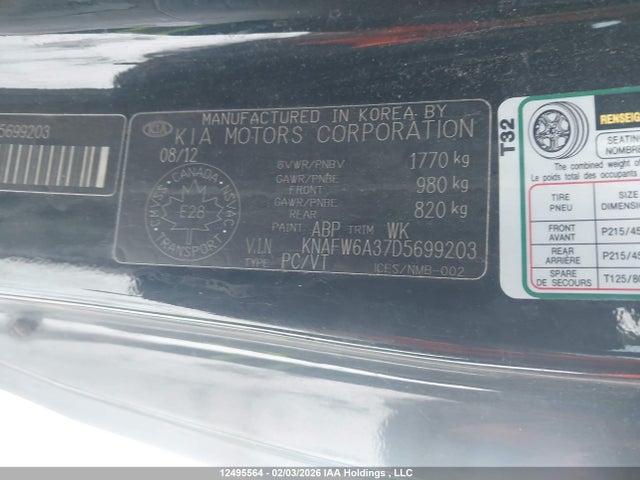 12495564 :رقم المزاد ، KNAFW6A37D5699203 vin ، 2013 Kia Forte Koup 2.4l Sx/2.4l Sx Luxury مزاد بيع