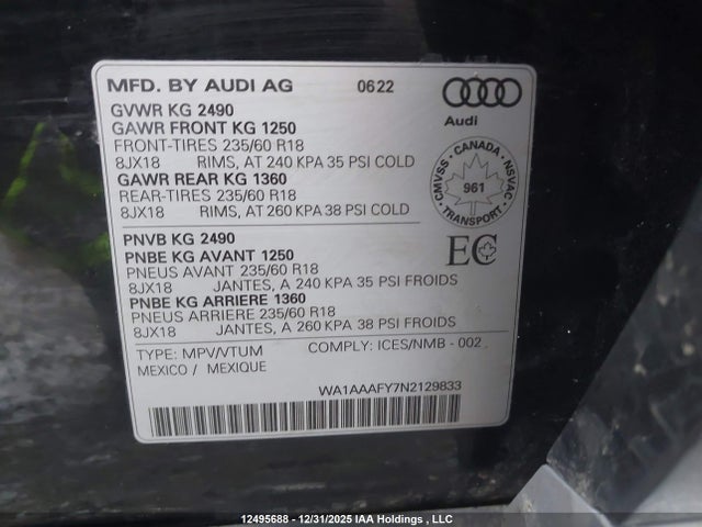 WA1AAAFY7N2129833 Audi Q5 45 Komfort