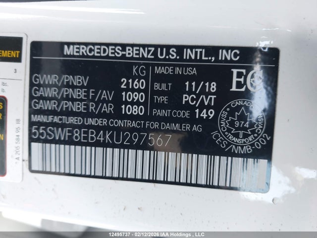 55SWF8EB4KU297567 Mercedes-Benz C 300 4matic