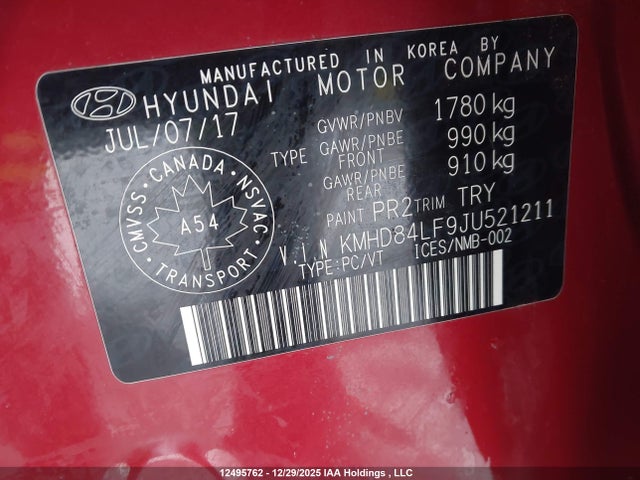 KMHD84LF9JU521211 Hyundai Elantra Sel/value/limited