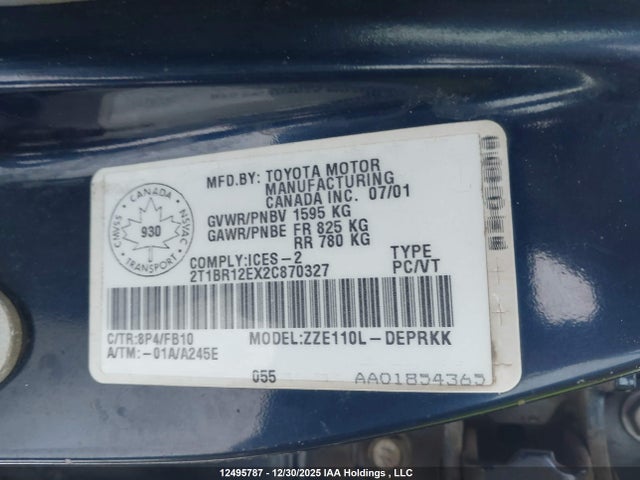 Aukcja sprzedaży 2002 Toyota Corolla, vin: 2T1BR12EX2C870327, numer aukcji: 12495787