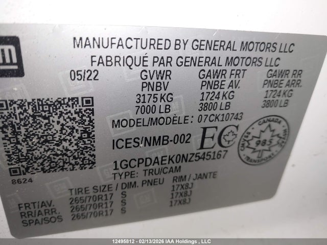 1GCPDAEK0NZ545167 Chevrolet Silverado 1500 Work Truck