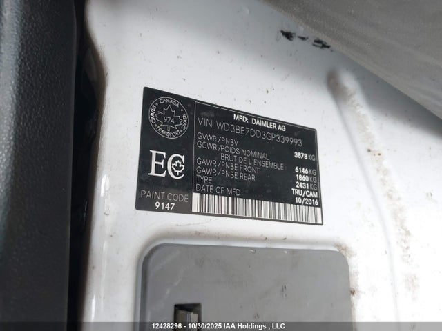 Aukcja sprzedaży 2016 Mercedes-benz Sprinter 2500 Standard Roof, vin: WD3BE7DD3GP339993, numer aukcji: 12428296