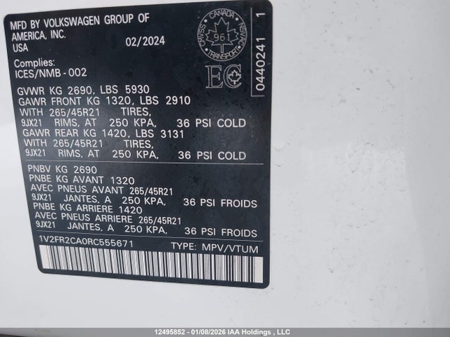 1V2FR2CA0RC555671 Volkswagen Atlas Sel Premium R-line