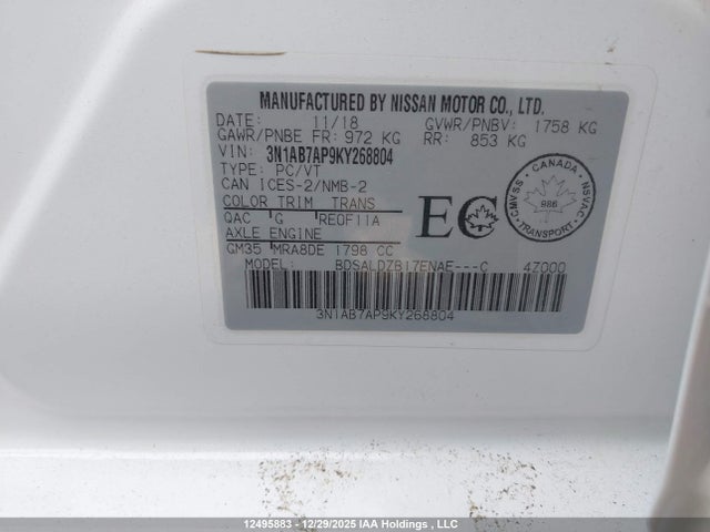 3N1AB7AP9KY268804 Nissan Sentra 1.8 S/1.8 Sv