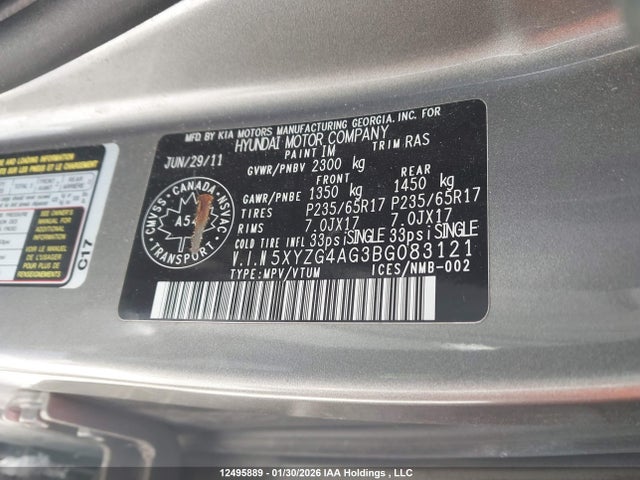 Продажа на аукционе авто 2011 Hyundai Santa Fe Gl 3.5, vin: 5XYZG4AG3BG083121, номер лота: 12495889