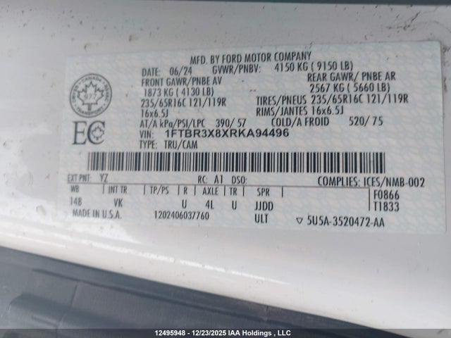 1FTBR3X8XRKA94496 Ford Transit T-250