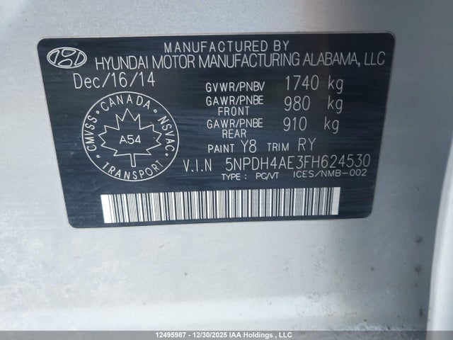 Продаж на аукціоні авто 2015 Hyundai Elantra Se/sport/limited, vin: 5NPDH4AE3FH624530, номер лоту: 12495987