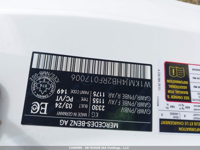 12495998 :رقم المزاد ، W1KMJ4HB2RF017006 vin ، 2024 Mercedes-benz Cle 300 4matic مزاد بيع