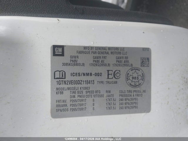 12496004 :رقم المزاد ، 1GTN2VE00DZ118413 vin ، 2013 Gmc Sierra 1500 مزاد بيع