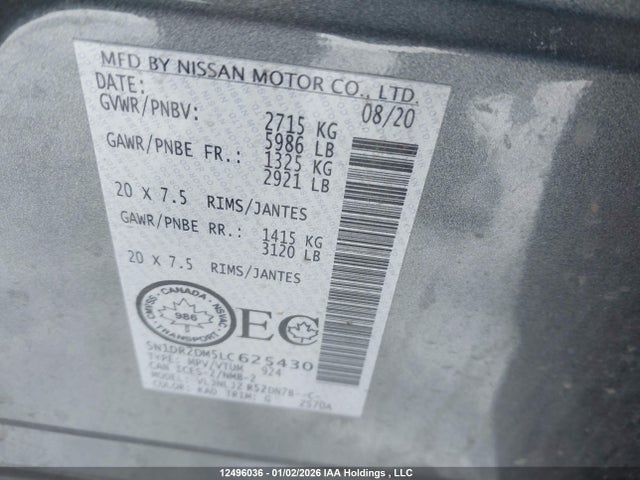 5N1DR2DM5LC625430 Nissan Pathfinder Platinum