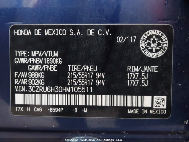 3CZRU6H30HM105511 Honda HR-V