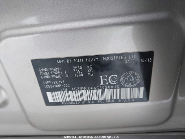 4S3BNCD6XG3020016 Subaru Legacy 2.5i Touring Package