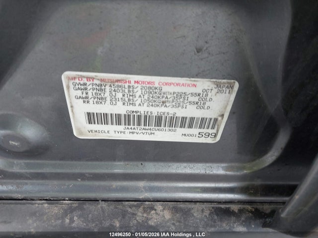 Aukcja sprzedaży 2012 Mitsubishi Outlander Es, vin: JA4AT2AW4CU601302, numer aukcji: 12496250