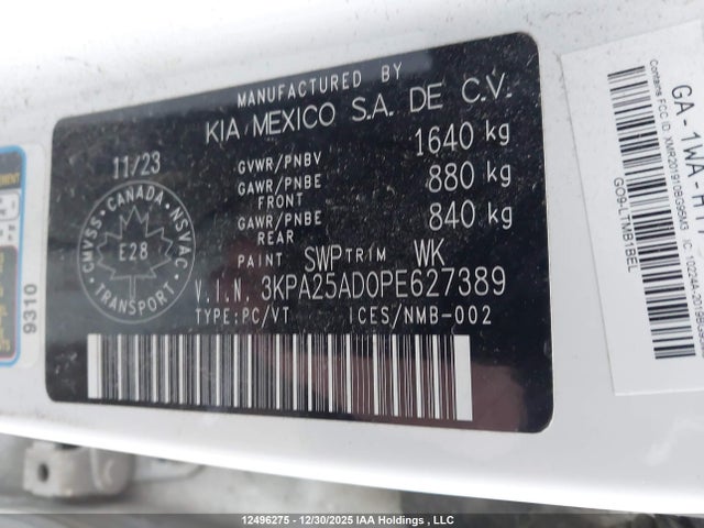 3KPA25AD0PE627389 KIA RIO S