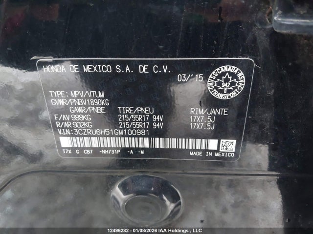 3CZRU6H51GM100981 Honda HR-V EX