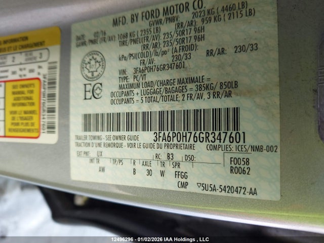 Ford FUSION SE 2016 3FA6P0H76GR347601 Image 9