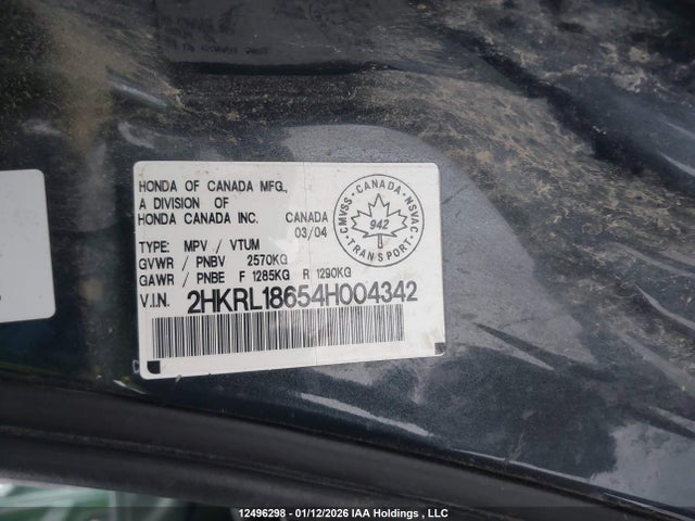 Aukcja sprzedaży 2004 Honda Odyssey Ex, vin: 2HKRL18654H004342, numer aukcji: 12496298