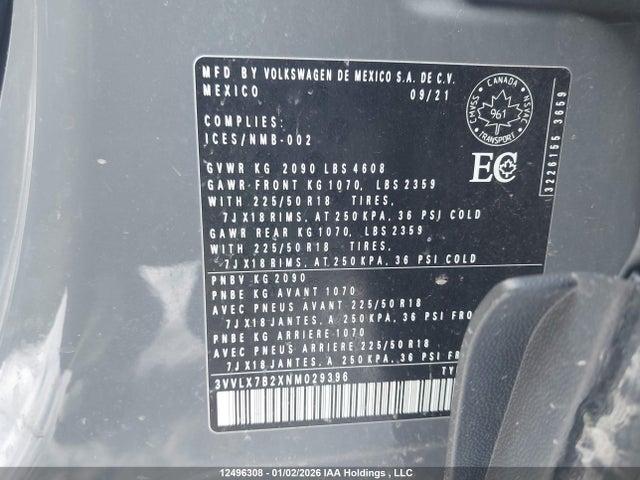 Продажа на аукционе авто 2022 Volkswagen Taos, vin: 3VVLX7B2XNM029396, номер лота: 12496308
