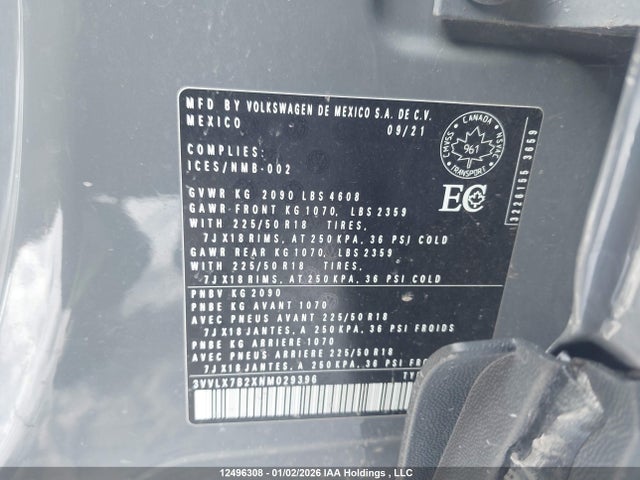 Продажа на аукционе авто 2022 Volkswagen Taos, vin: 3VVLX7B2XNM029396, номер лота: 12496308