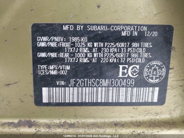Продажа на аукционе авто 2021 Subaru Crosstrek Outdoor, vin: JF2GTHSC8MH300499, номер лота: 12496314