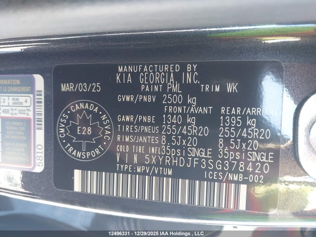 5XYRHDJF3SG378420 KIA SORENTO EX