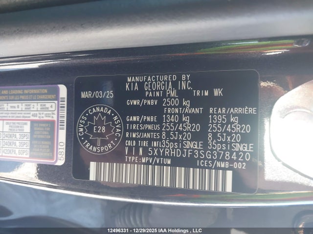 5XYRHDJF3SG378420 KIA SORENTO EX