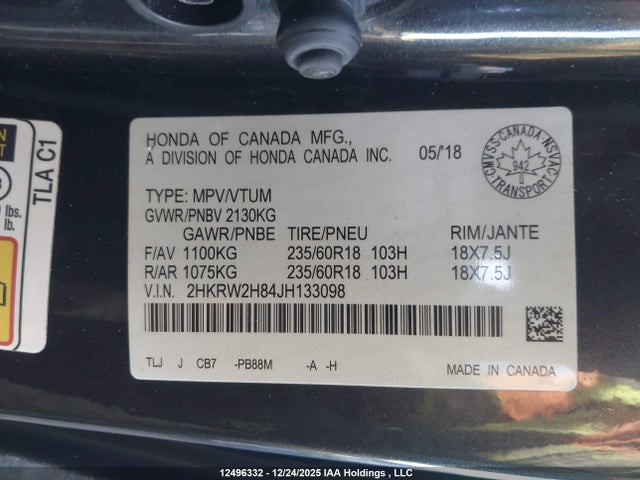 2HKRW2H84JH133098 Honda CR-V EXL
