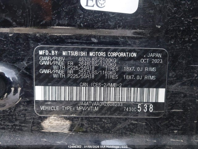 JA4ATVAA0RZ608233 Mitsubishi Eclipse Cross Gt/noir/se/sel